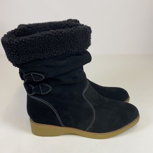 LANDS END Gray Suede Sherpa Lined Boots Size 10D C1 - Picture 6 of 9